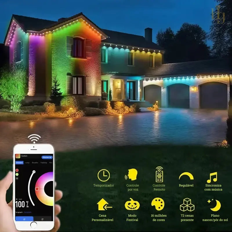 Luzes LED Arco-Íris Inteligente com Controle Remoto e APP para Uso Interno e Externo Bigstock