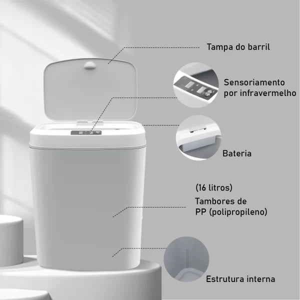 Lixeira de Indução Inteligente, com sensor de aproximação